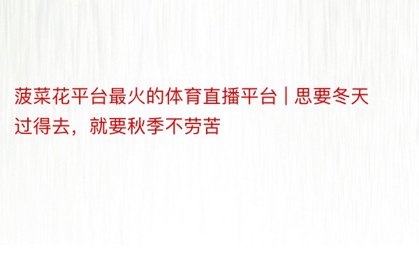 菠菜花平台最火的体育直播平台 | 思要冬天过得去，就要秋季不劳苦