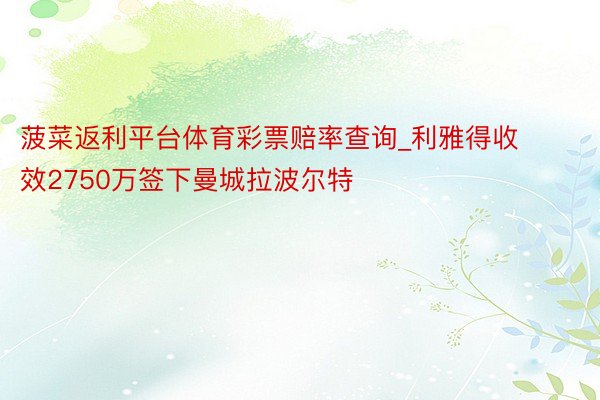 菠菜返利平台体育彩票赔率查询_利雅得收效2750万签下曼城拉波尔特